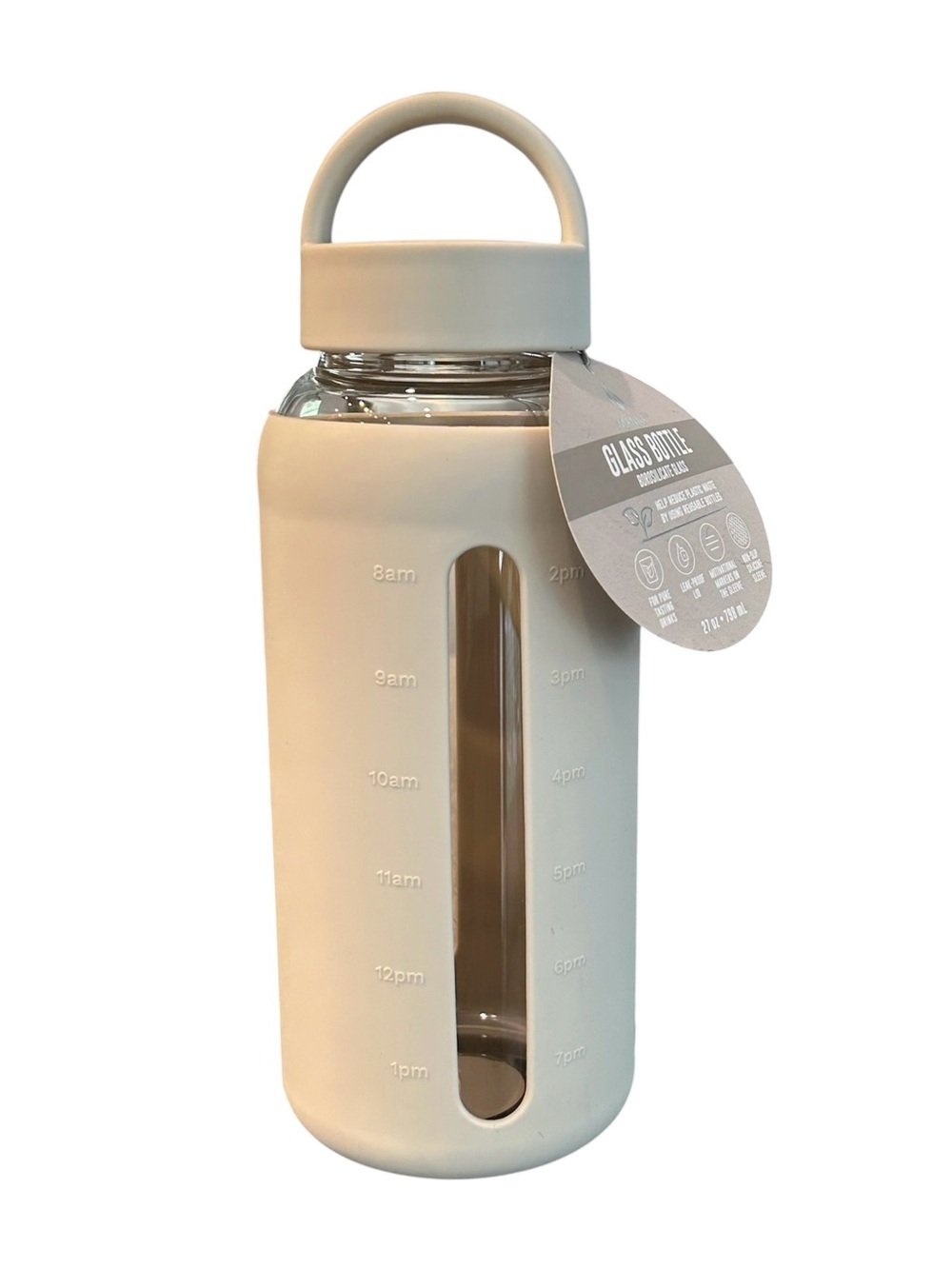 MANNA Glass Water Bottle with Silicone sleeve Beige/Gray Loop handle 27 oz. NEW - Picture 6 of 6